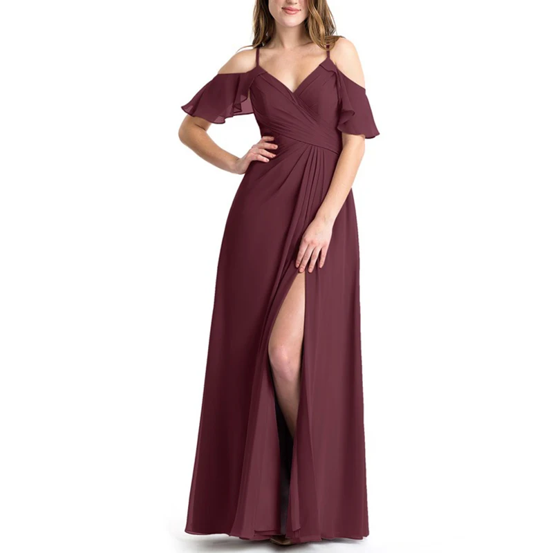 Тутовое платье подружки невесты шифоновое свадебное платье с разрезом Vestidos De Boda Invitada вечерние платья спагетти платье с бретельками