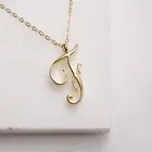 Подарок Курсив Америка английские слова буквы F Знак с названием семьи подвеска на цепочке Цепочки и ожерелья крошечные США Алфавит Начальная буква мама ювелирные изделия