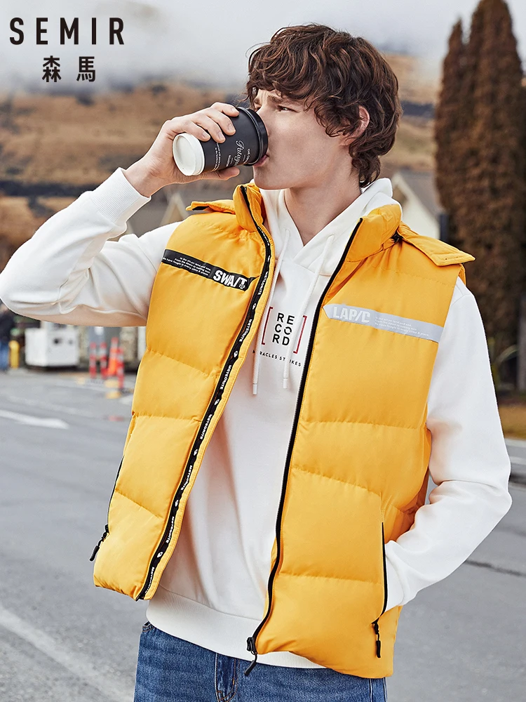 Semir, хлопковый жилет, мужской, Молодежный, хит, цветной, с буквенным принтом, с капюшоном, мужской жилет, теплый, короткий, параграф, тренд, без рукавов, жилет