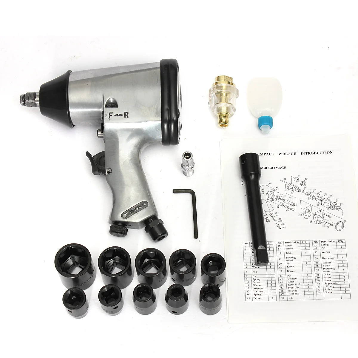 

17pcs Pneumatic Removal Wrench 1/2" 7000Rpm Air Pneumatic Impact Wrench Gun Power Drive Removal and Installation Tools