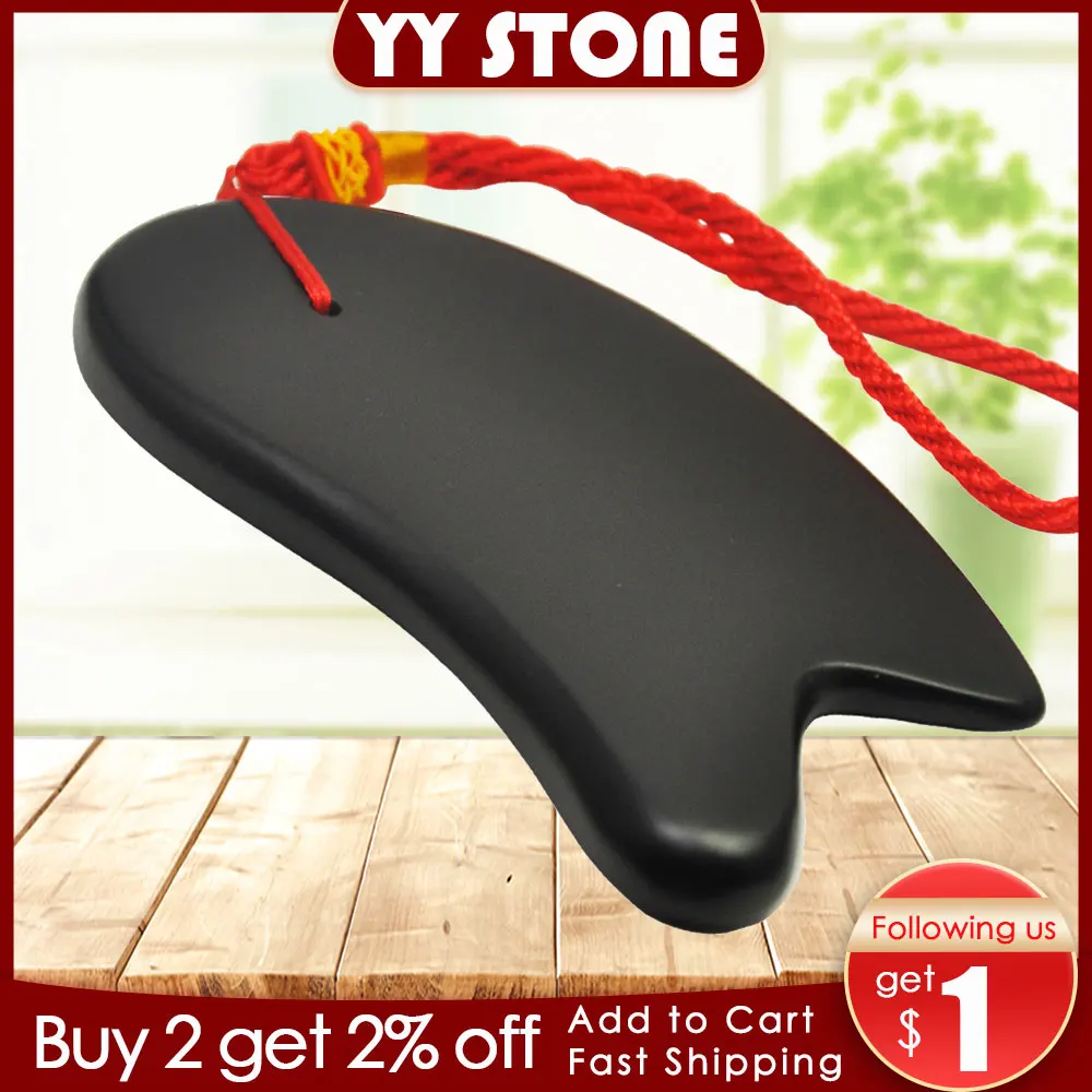 Bian stone massage guasha stone headache relief Massage Guasha plate beauty face tool Natural Black Bian Stone health care