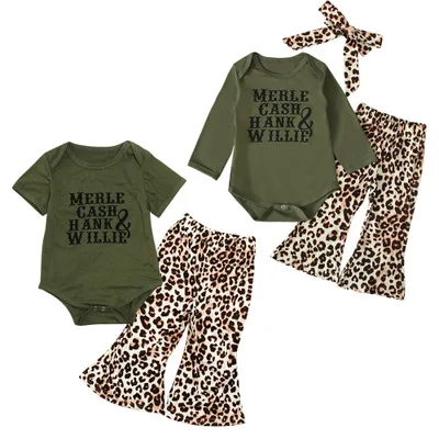 

New children's spring and autumn clothes girls baby long sleeve fashion alphabet printing + leopard print trousers children suit
