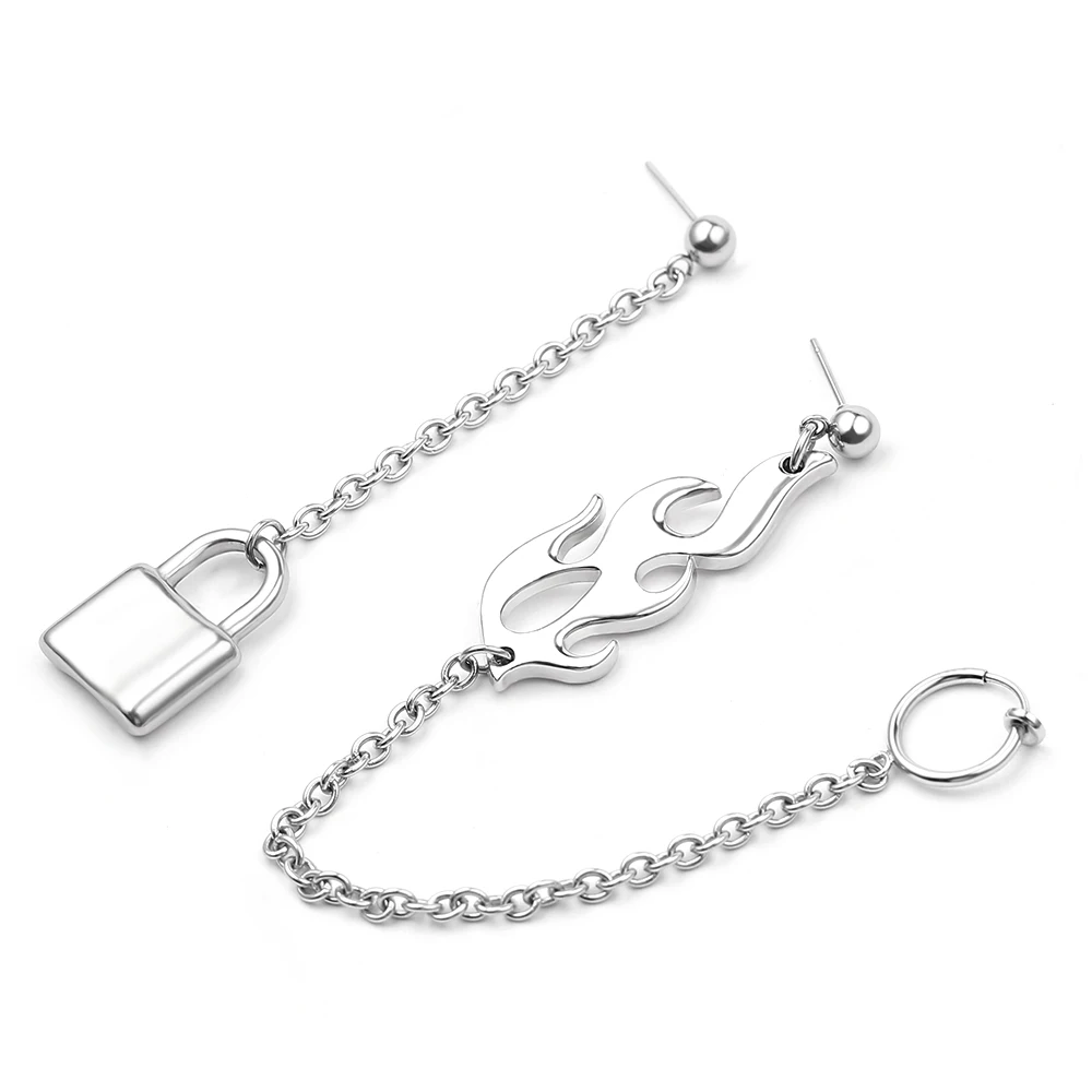 Женские серьги унисекс в стиле панк рок уличные с замком и пламенем Харадзюку