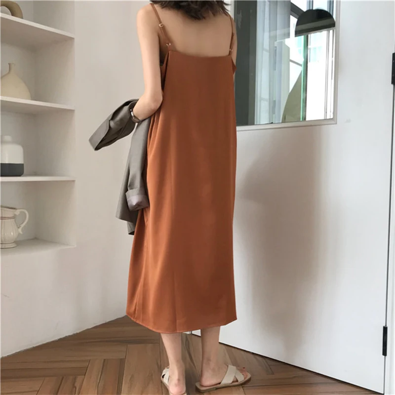 

Loose Sleeveless Summer Dresses For Women 2021 V Neck Backless Spaghetti Strap Dress Sexy Solid Party Dress Ladies Vestido 13351