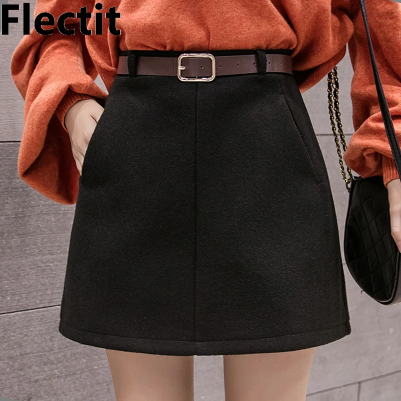 Женская шерстяная юбка-карандаш Flectit с поясом и карманами высокой талией Теплая