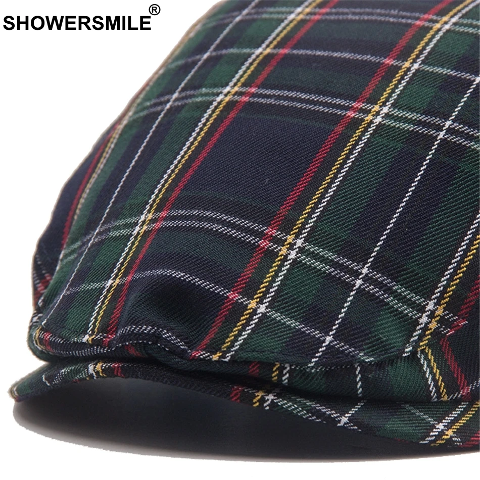 SHOWERSMILE клетчатый берет для мужчин, зеленая, темно-синяя клетчатая плоская кепка s, мужские британские винтажные береты, Кепка цвета хаки, весенне-Летняя женская кепка для водителя, плюща