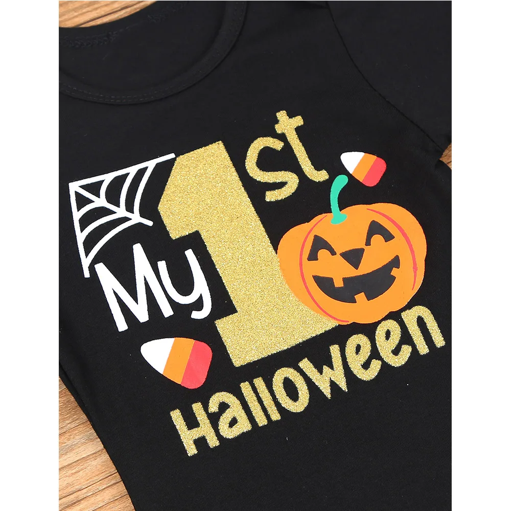 Комбинезон TiaoBug для девочек с длинными рукавами блестящие буквы и тыквы