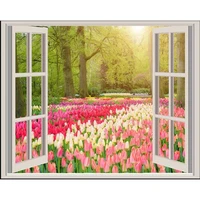 5d diy diamond painting outside window tuilp flower pattern mosaic cross stitch embroidery crafts home decoration wg2047
