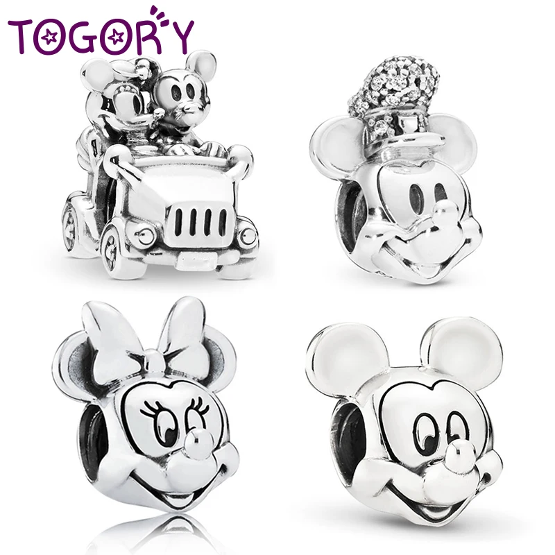 TOGORY, 2 шт./лот, бусины Минни из мультфильма Микки Маус, подходит для Пандоры, браслет, ожерелье, сделай сам, подвески, браслет для женщин, ювелирные изделия, подарки