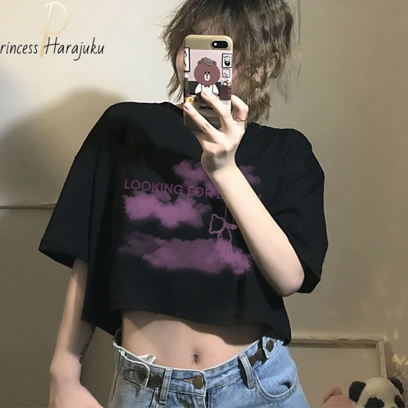 

2021 Women Tee Black Cute Anime Casual Tops Long Sleeve Sheer Slim T Shirt Ladies O-neck T-shirt New Arrival Women Tshirts