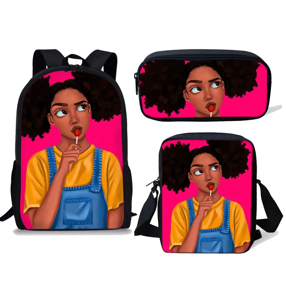 

3pcs Kids School Bags Black Girl Magic Afro Lady Printing Children Backpack Teenager Mochila Escolar Plecak Szkolny