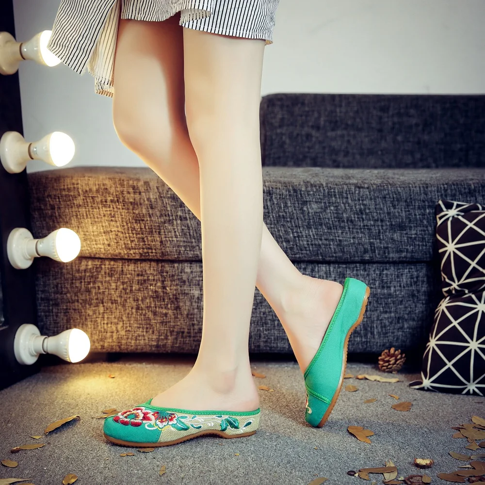 Женские холщовые шлепанцы Veowalk с закрытым носком на плоской подошве в китайском