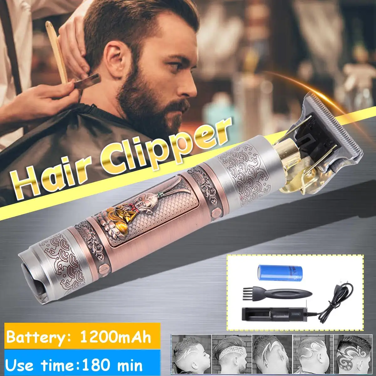 

7200RPM USB Rechargeable Hair Clipper Cutting Machine Electric Cordless Low Noise Shaver Trimmer 0mm Men Barber Styling Tool