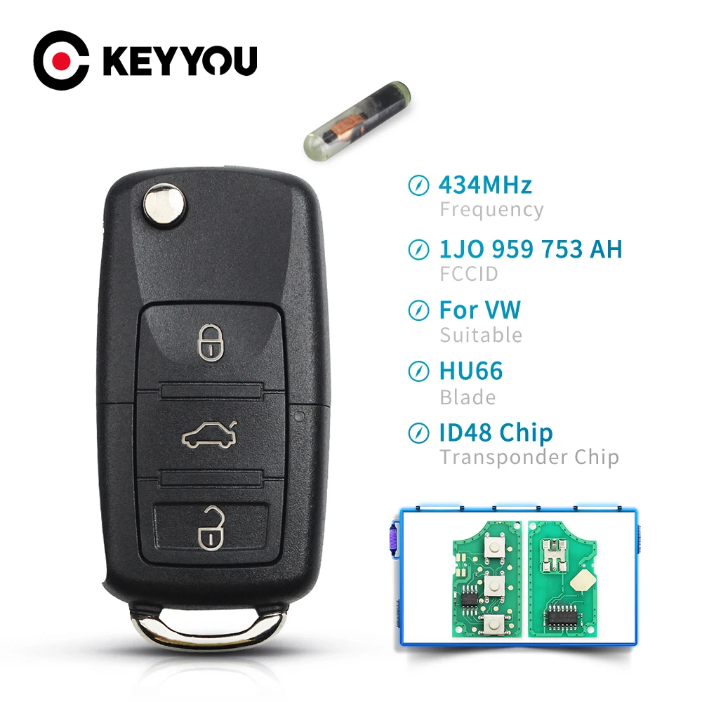 KEYYOU 1J0 959 753 Ач 3 кнопки дистанционного ключа для VW SKODA Seat Roomster Fabia Superb автомобильный