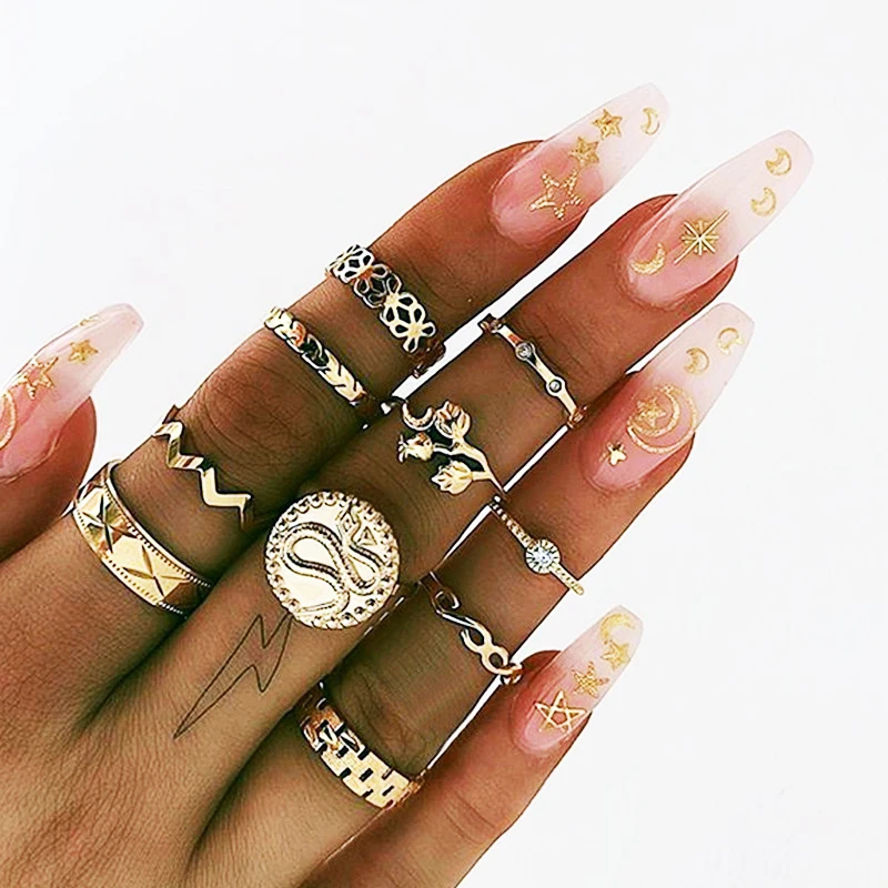 10 шт./компл. Ретро цветок Роза полый геометрический Кристалл погремушка кольцо