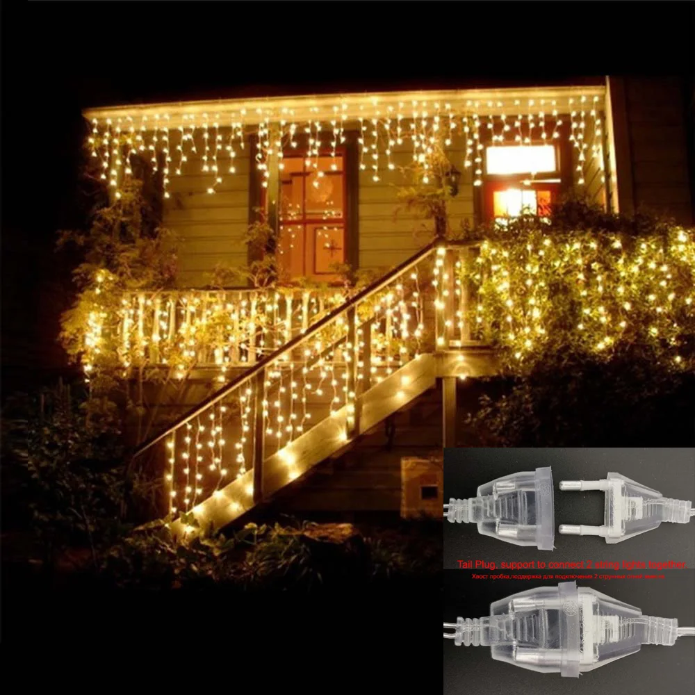 

220V Garland Curtain Icicle String Lights Fairy Lights Christmas Lamps Icicle Light Garden Wedding Party Decoration
