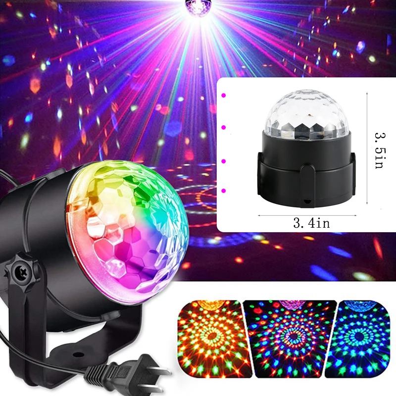 

Sound Activated Rotating Disco Ball DJ Party Lights 3W 3 LED RGB LED Stage Light For Christmas Wedding Sound Party Lights