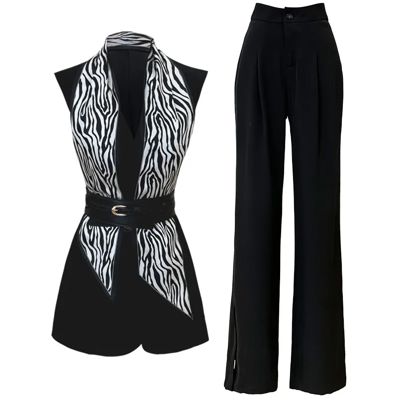 

Design Office Lady Blazer And Pants Set For Women Korean Style Ensemble Veste Et Pantalon Femme Sleeveless Office Wear
