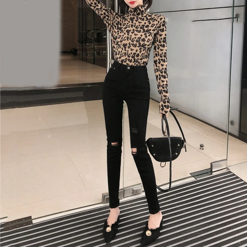 RealShe женская футболка с леопардовым принтом 2020 круглый вырез длинный рукав