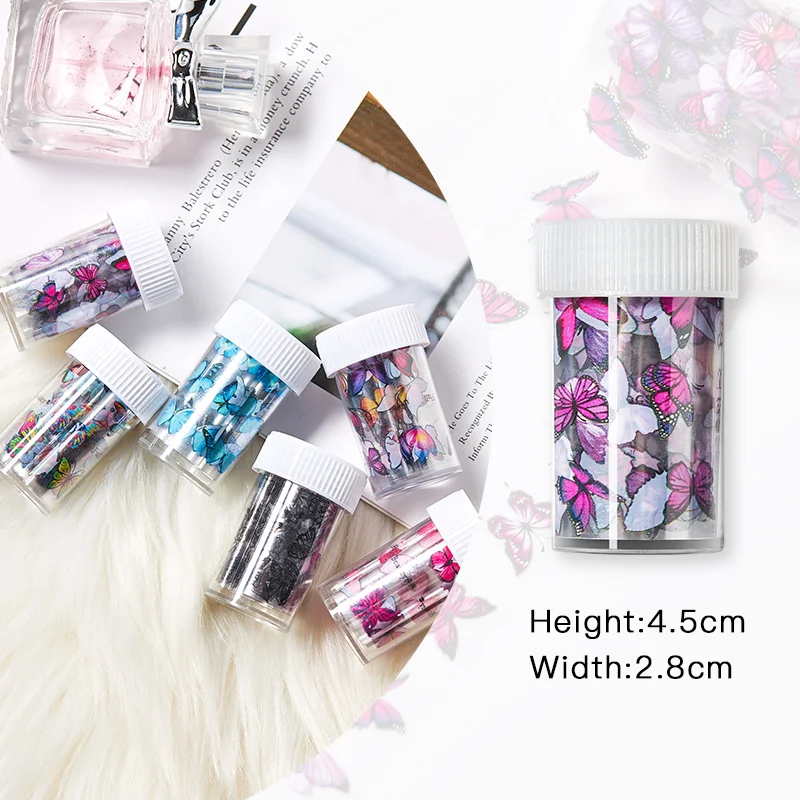 

Nail Blue Purple 4*100cm Sticker Floral Butterfly Design Transfer Decals Slider Wraps Decoration DIY Nail Art Manicure Accessori