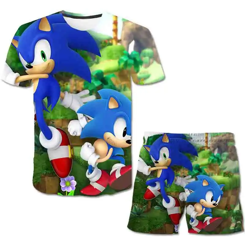 

2021 Summer Hot children's 3D Printing Set 4-14 Years Old Boys And Girls T-shirt Shorts Fashion casual Set children's Cartoon