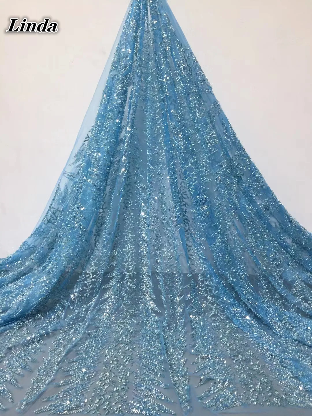 

Linda Sky Blue African Lace Fabric 2021 High Quality Nigerian Lace Fabric 5 Yards French Sequins Beads Lace For Wedding Dress