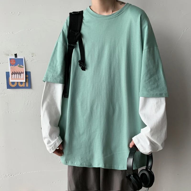 Хлопковая футболка с длинным рукавом свободного кроя в стиле Харадзюку большого