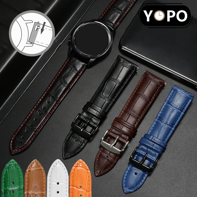 

Genuine Leather Watchbands 20mm 22mm Watch Steel Pin buckle Band Strap Quality Wrist Belt Bracelet For Huawei watch2/GT/Pro