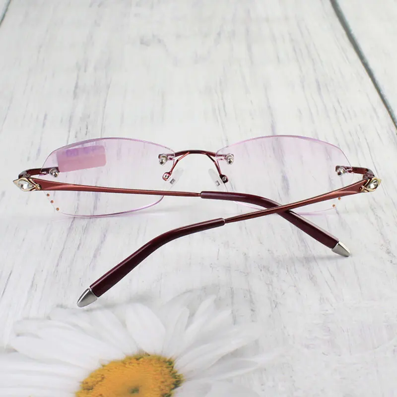 Стразы, очки для чтения для женщин, фиолетовые линзы, Gafas de Lectura, роскошные очки без оправы+ 100+ 150+ 200+ 250+ 300+ 350+ 400