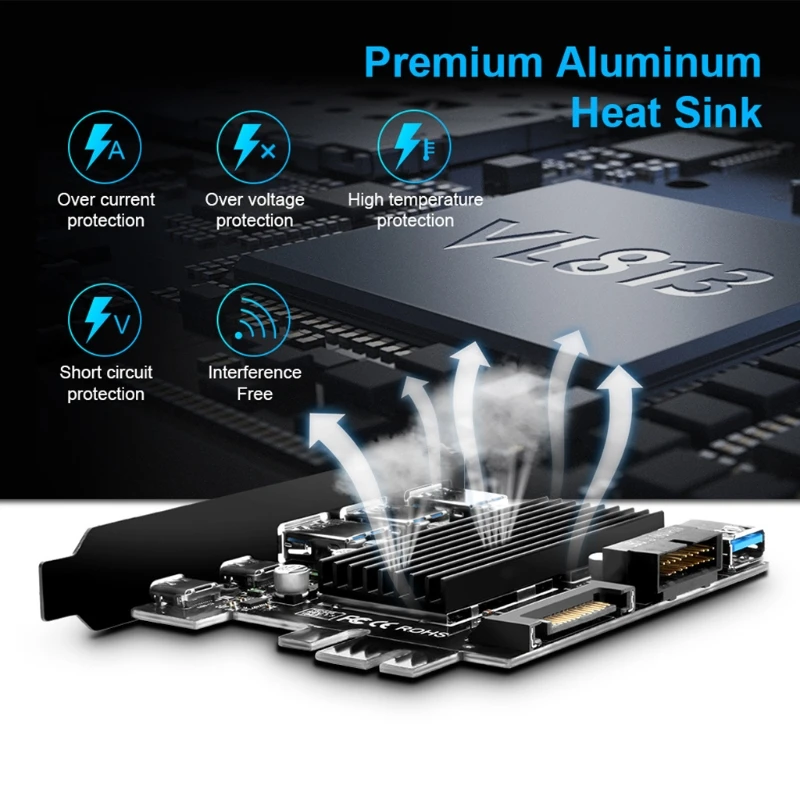 

USB 3.0 Type C PCI-E Expansion Card 5 Ports Adapter External Controller Express 19Pin Cable SATA Power Connector Cord
