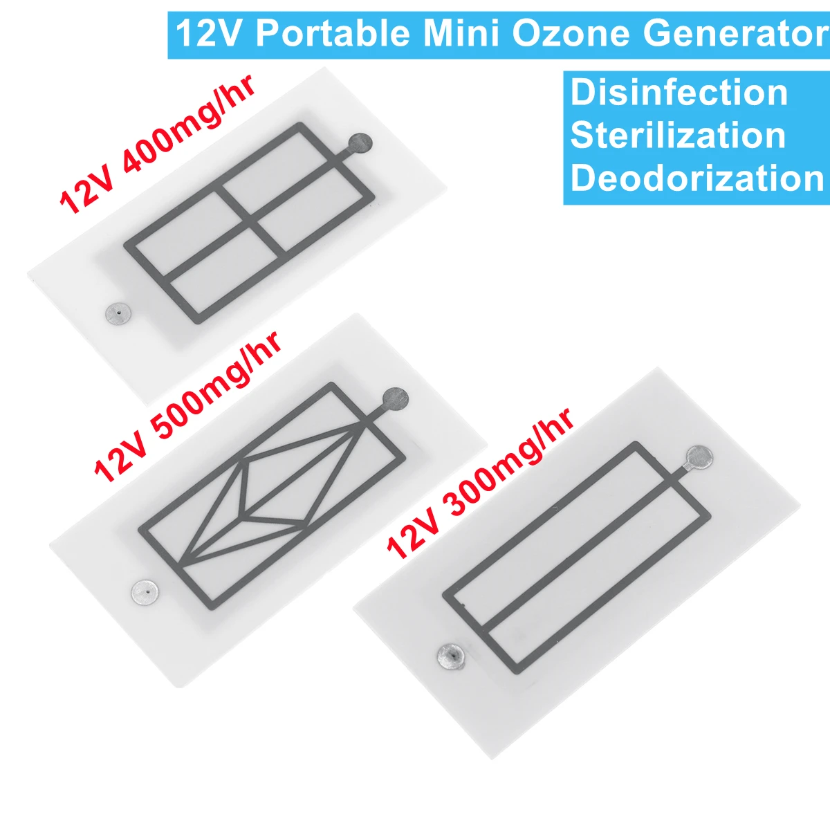 12V Portable Mini Ozone Generator 500/400/300mg Integrated Ceramic Plate Ozonizer Air Water Cleaner Air Purifier Accessories 10g h dc12v ac220v portable ozone generator integrated ceramic ozonizer car air water sterilization purifier parts home industry