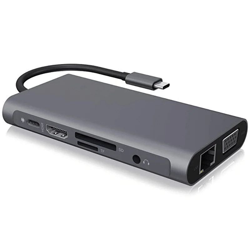 

2021New Type-C To RJ45 Gigabit Lan 4K/HDMI-compatible VGA SD TF USB C 3.0 Dock For MacBook/Samsung S21 Dex/Xiaomi 10 TV Nintendo