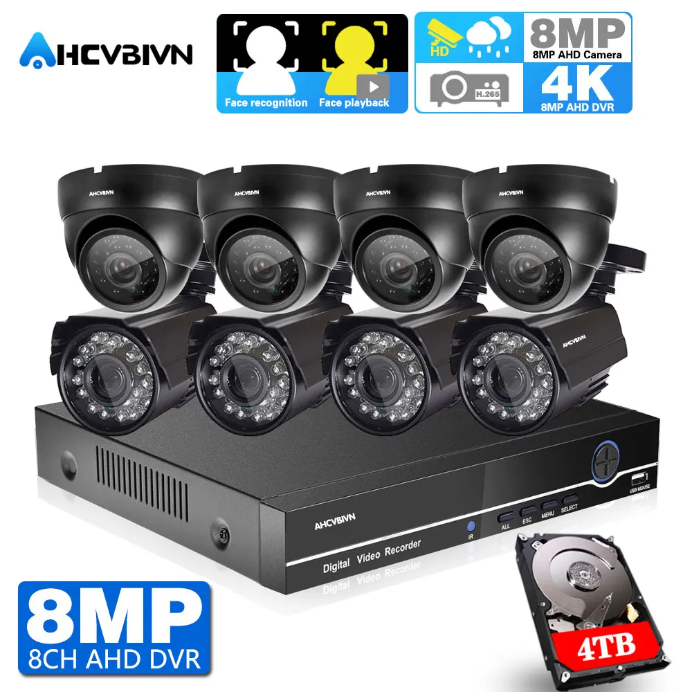 

Система видеонаблюдения 8 каналов 4K Super HD, H.265 + видеорегистратор с ии, распознаванием лица, 4X 8X 8MP, купольная наружная Водонепроницаемая камер...