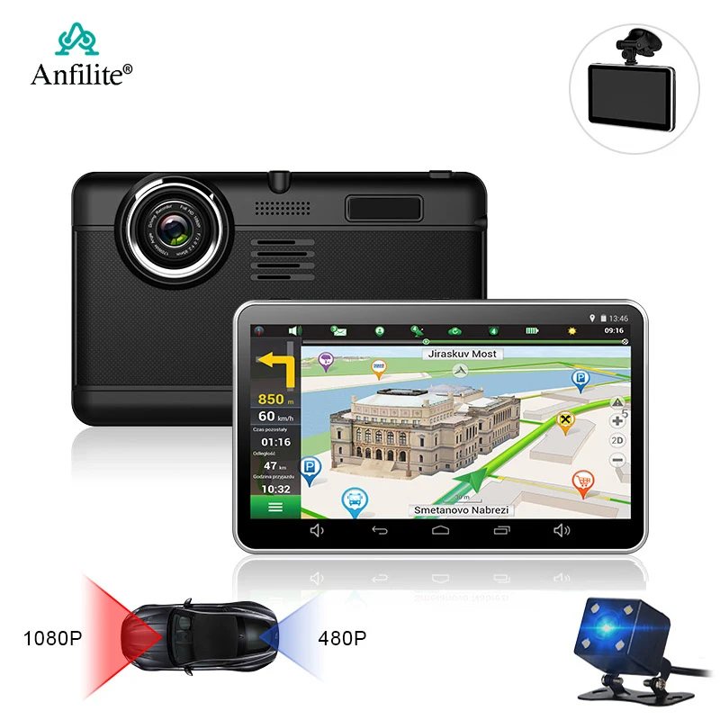Anfilite " видеорегистратор камера gps навигация 1080P Android автомобильный видеорегистратор двойной объектив Bluetooth WiFi камера с g-сенсором