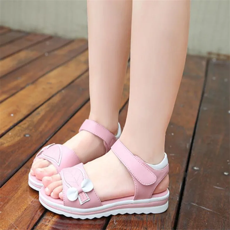 Сандалии детские кожаные с бантом мягкие пляжные босоножки принцессы для