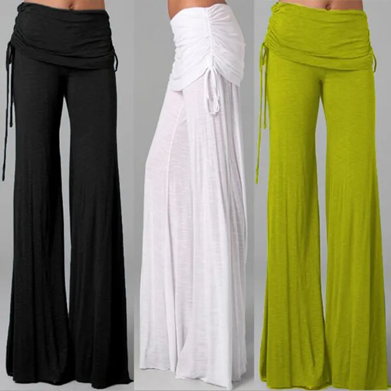 

RealLion Wide Leg Sport Pants Women High Waist Stretch Bandage Flare Pants Broad Leg Dance Yoga Pants Long Trousers S-4XL