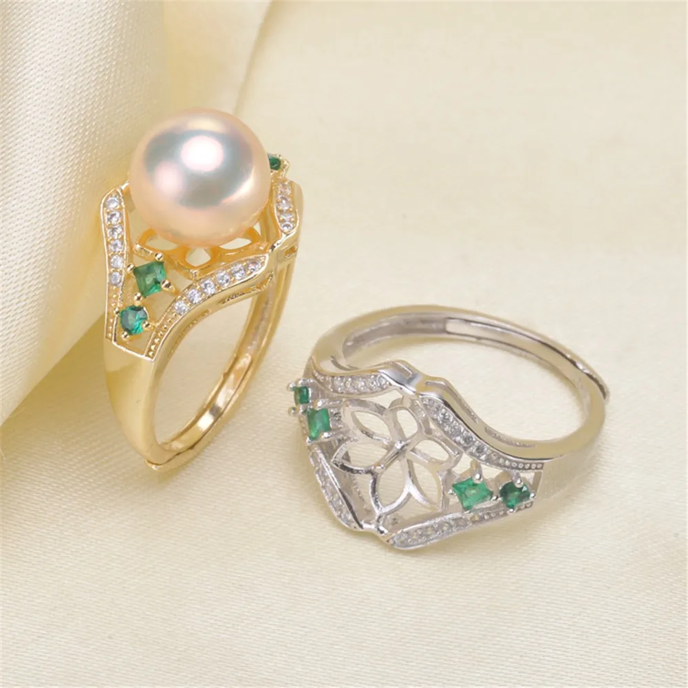 

Zircon Ring Settings, Fashionable Freshwater Pearl Ring Findings, Adjustable 925 Sterling Silver DIY Making Women Jewelry Gift