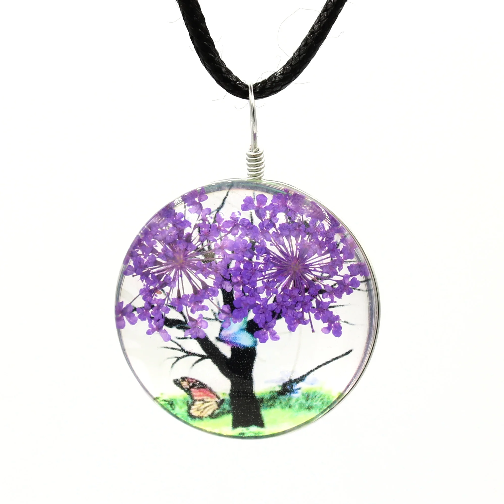 Круглый Стеклянный кулон натуральный цветок образец брелок ожерелье серьги