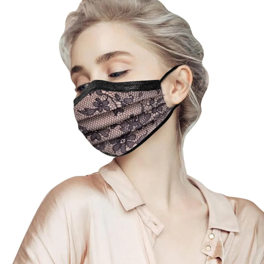 

50PC Adult Fashion Lace Face mask Disposable Protection Three Layer Breathable Face Mask masque de protection respiratoire A50