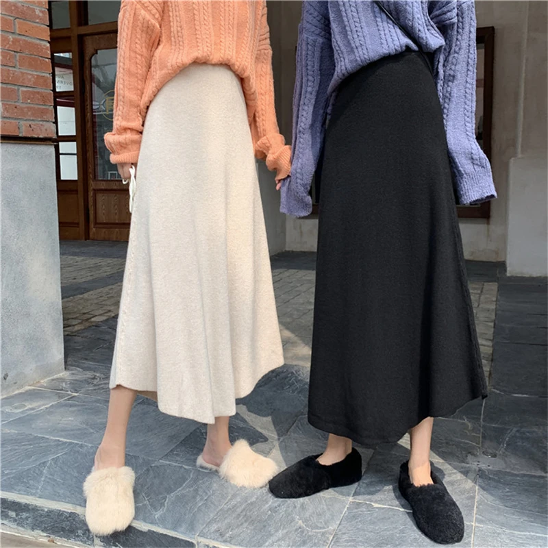 

Юбка-миди трикотажная трапециевидная, с высокой талией, на осень и зиму