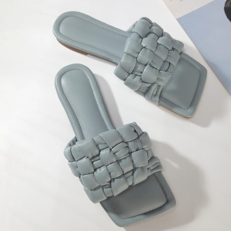 

Шлепанцы женские с квадратным носком, сланцы, Повседневная пляжная обувь на плоской подошве, большие размеры 42, лето 2021