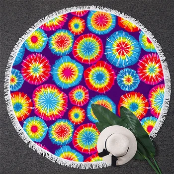 BlessLiving Mandala Round Beach Towel Boho Flowers Microfiber Towel Patchwork Tassel Toalla Colorful Yoga Mat Summer Blanket 2