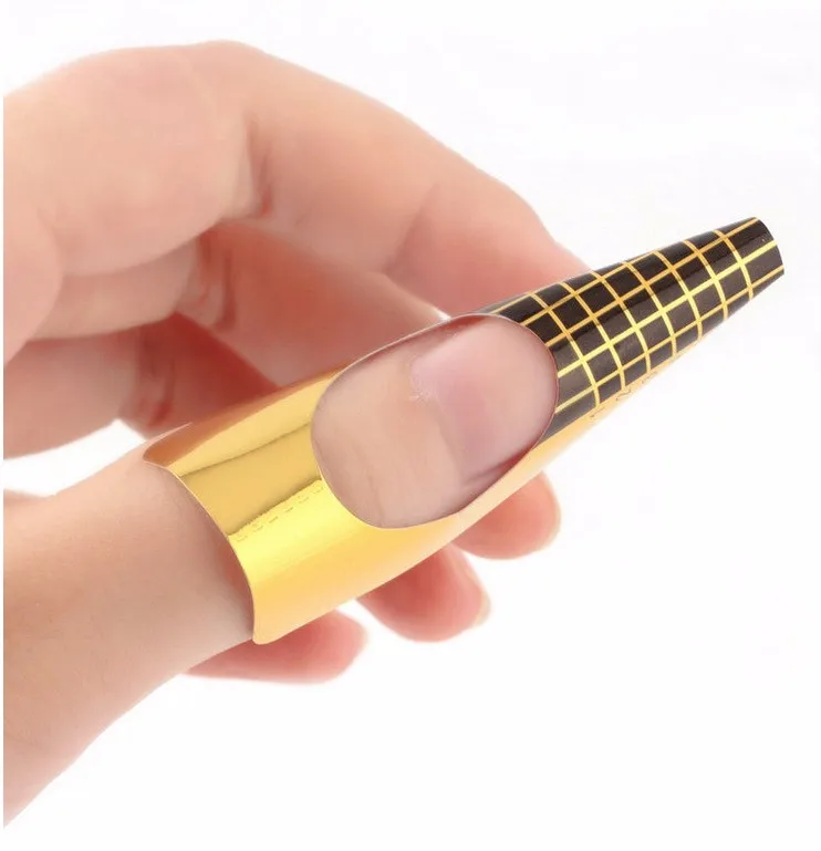 

50PCS Golden Nail Extension for Acrylic UV Gel TipNail Form Tips Nail Art Guide Form Horseshoe Nail Polish