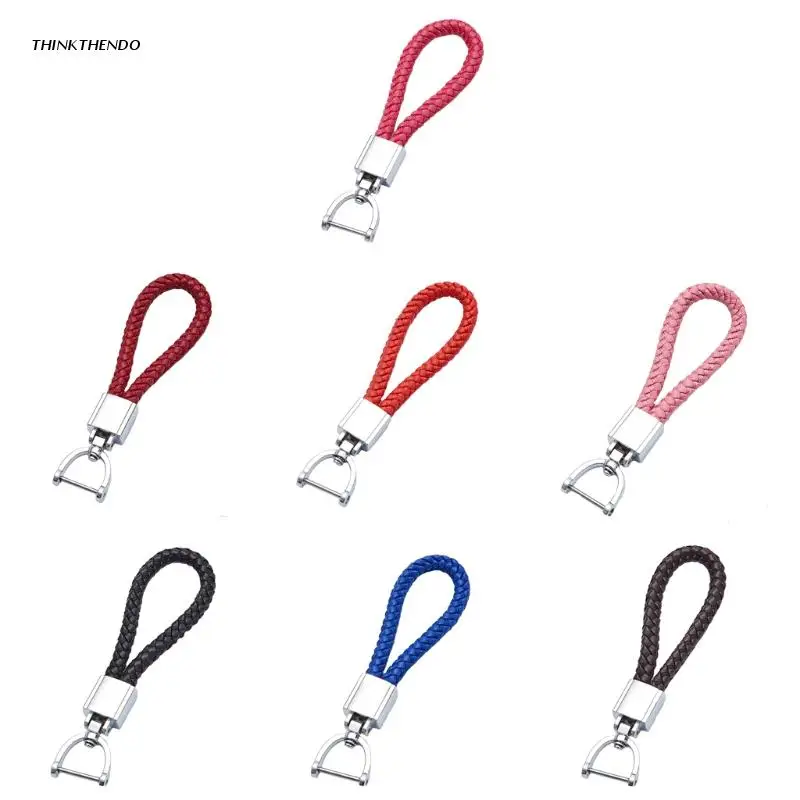 

Woven Leather Keychain Detachable Metal 360 Degree Rotating Horseshoe Buckle Braided Moto Car Key Chain