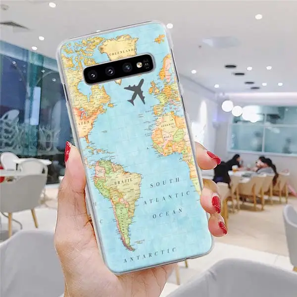 H09 Карта мира самолет Дорожный Чехол для телефона для samsung Galaxy S10 S10e S8 S9 Plus Note 10 Plus 9 8 S6 S7 Edge Твердый Чехол - Цвет: H09