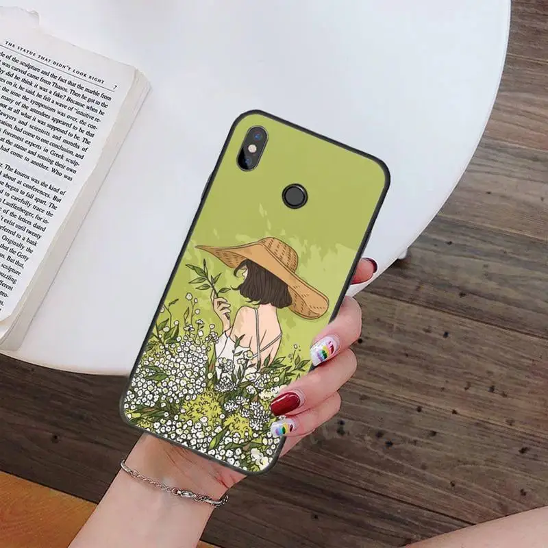 

Romantic art girl flower Phone Case For Xiaomi Redmi note 4 4X 8T 9 9s 10 K20 K30 cc9 9t pro lite max
