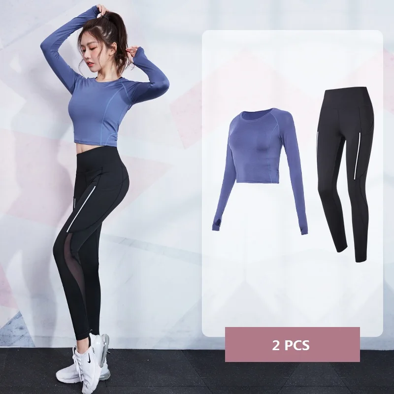 

EDONNICA Workout Leggings Pants Gym Crop Tops Women Yoga Suits Fitness Clothes Long Sleeve