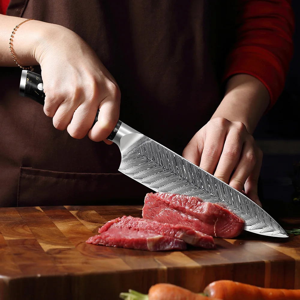 

Damascus Steel Knife 67 Layers VG10 Core Natural Damascus Veins Ultra Sharp 8 Inch Chef Japanese knife G10 Handle Kitchen Tools