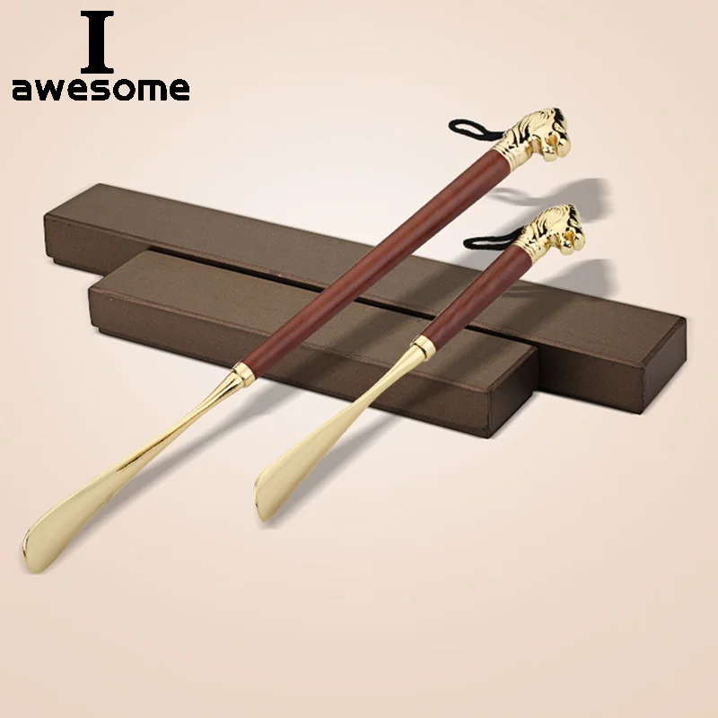 High-quality Delicate Lion Horse Head Metal Shoe Horn Luxury Shoe Pull-on Non-bending Alloy Solid Wood Shoes Pull-on Apparatus
