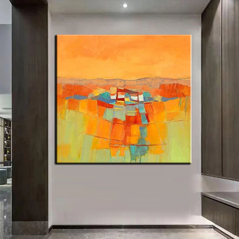 

100% Hand Painted Best Art Yellow Abstract Oil Painting Canvas Handmade Painting Home Decor Artwork Large Size Frameless